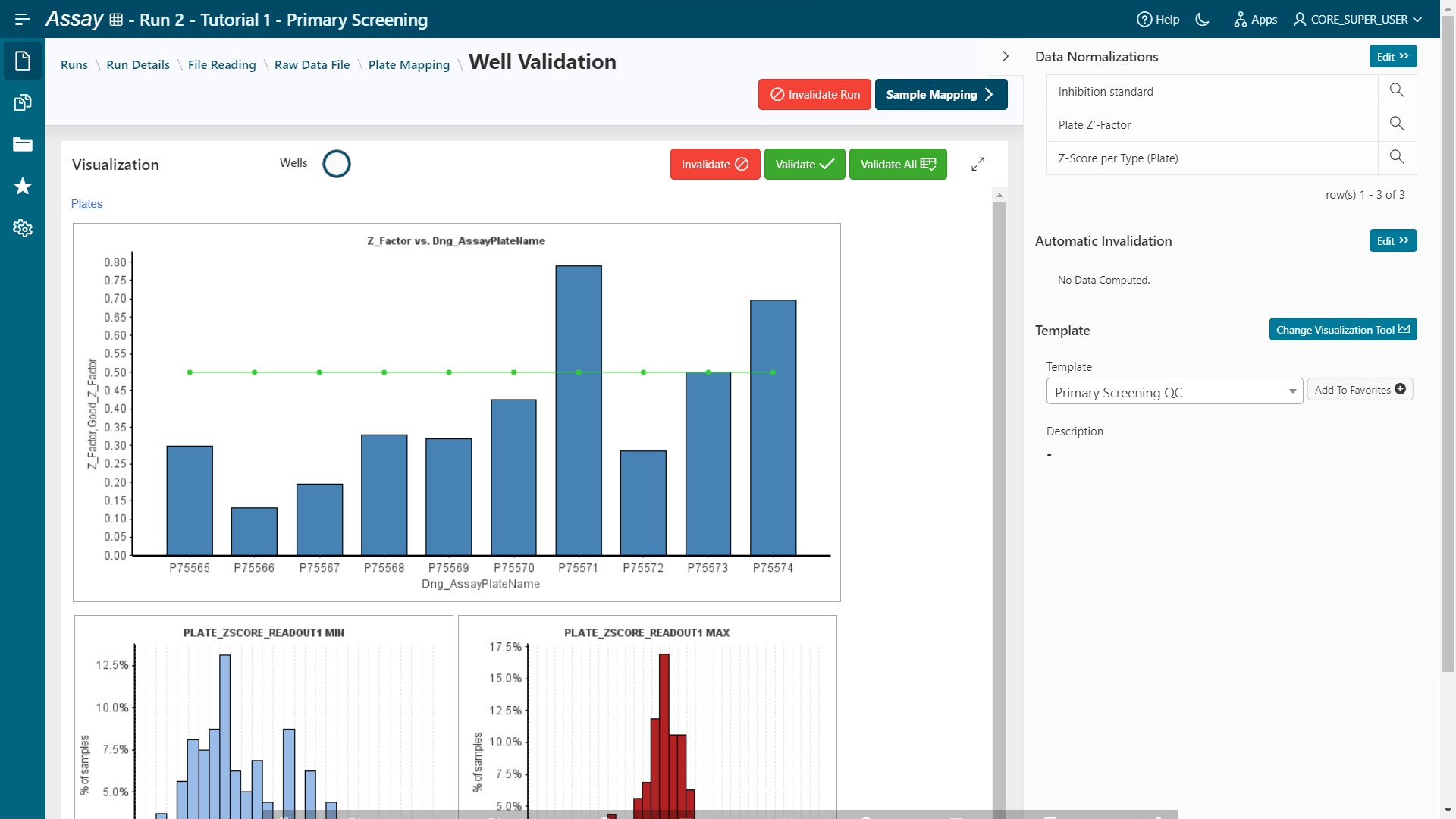 Well Validation step: Apply Primary Screening QC Template visualization Template